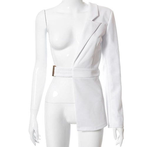 2021 summer white notched belt waist sexy women blazer