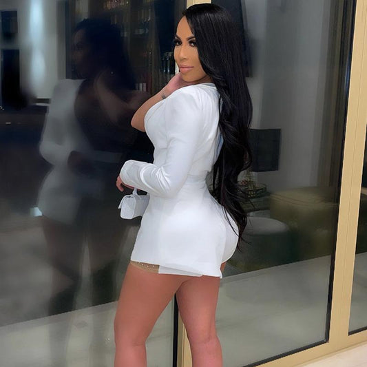 2021 summer white notched belt waist sexy women blazer