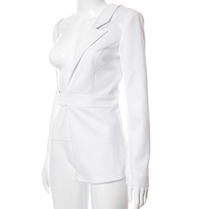 2021 summer white notched belt waist sexy women blazer