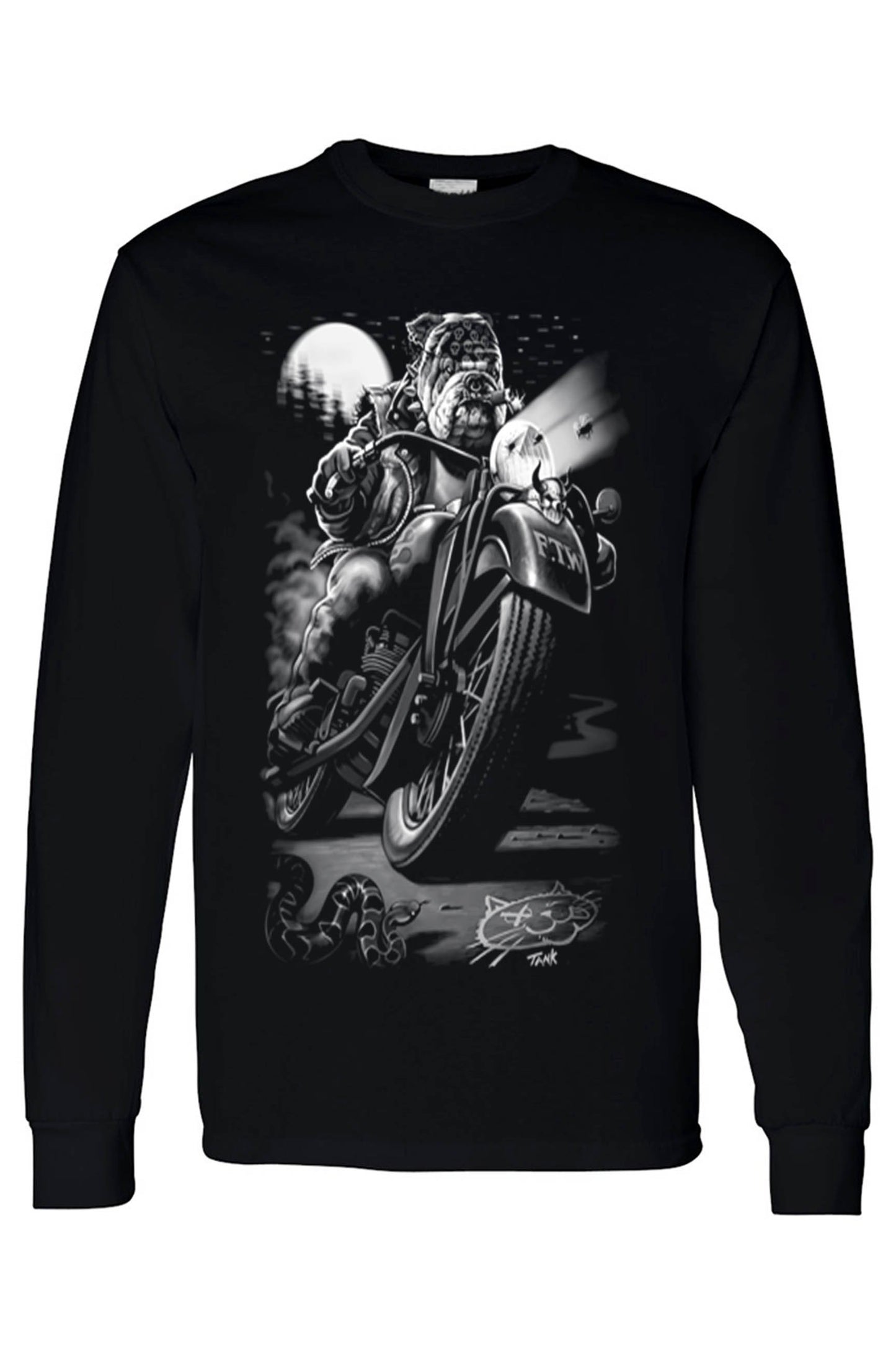 Unisex Long Sleeve Shirt Biker Bulldog Cats Suck Canines Rule