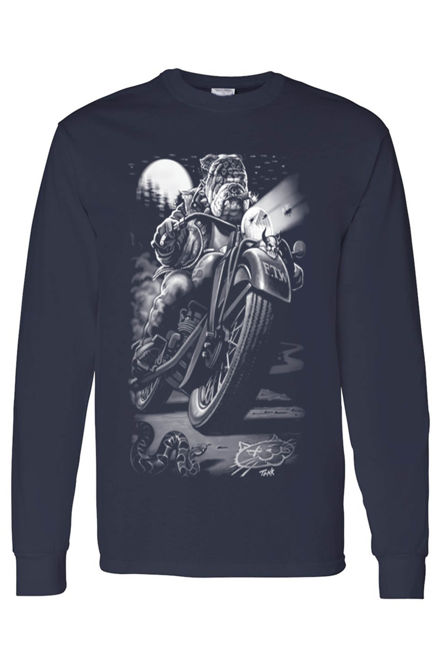 Unisex Long Sleeve Shirt Biker Bulldog Cats Suck Canines Rule
