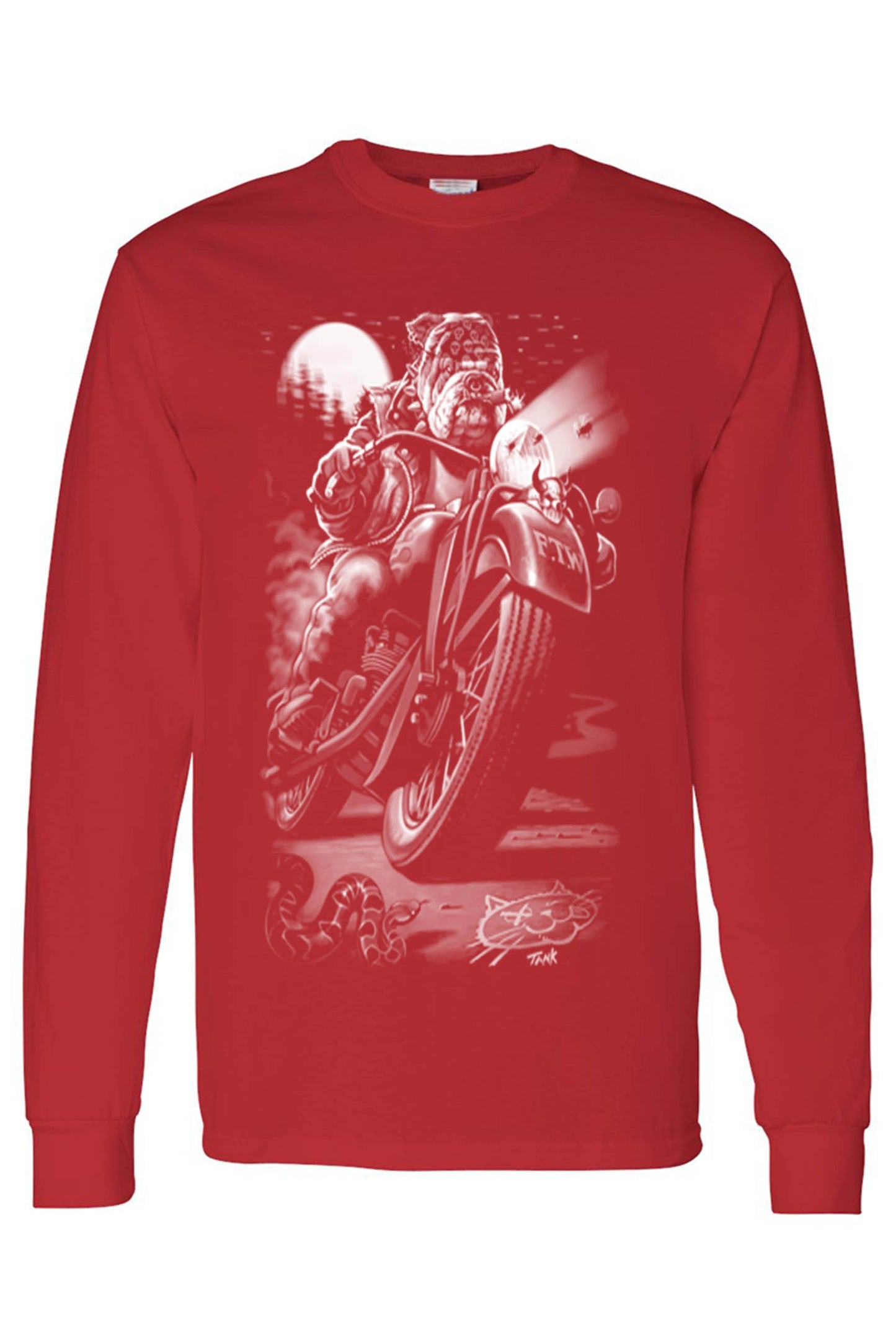 Unisex Long Sleeve Shirt Biker Bulldog Cats Suck Canines Rule
