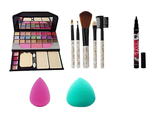 Makeup kit + 5 pcs Makeup Brush + 2 pc Blender Puff And Eyeliner pen