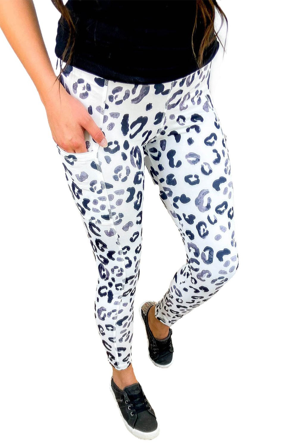 Blue Leopard Pocketed Athletic Leggings