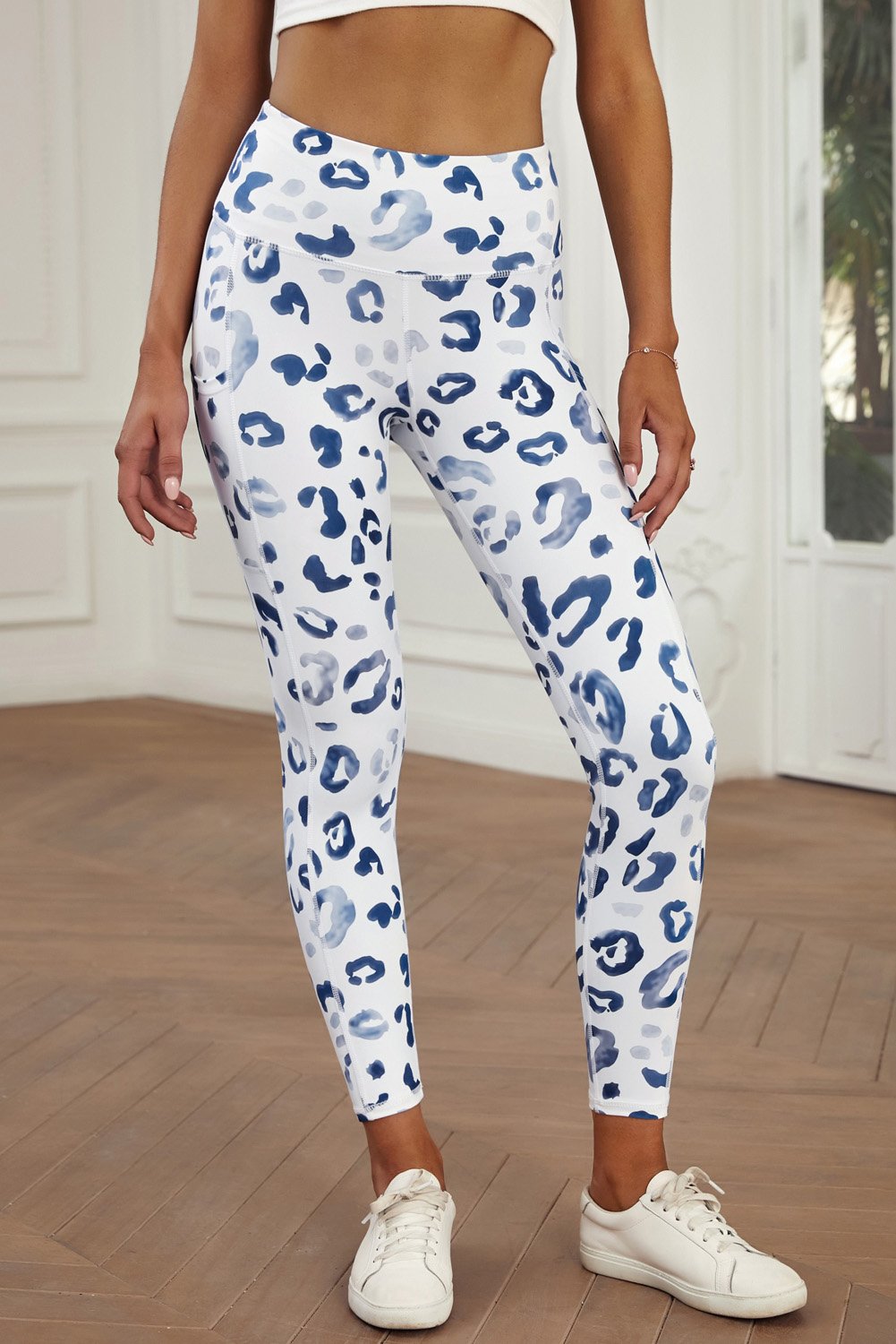 Blue Leopard Pocketed Athletic Leggings