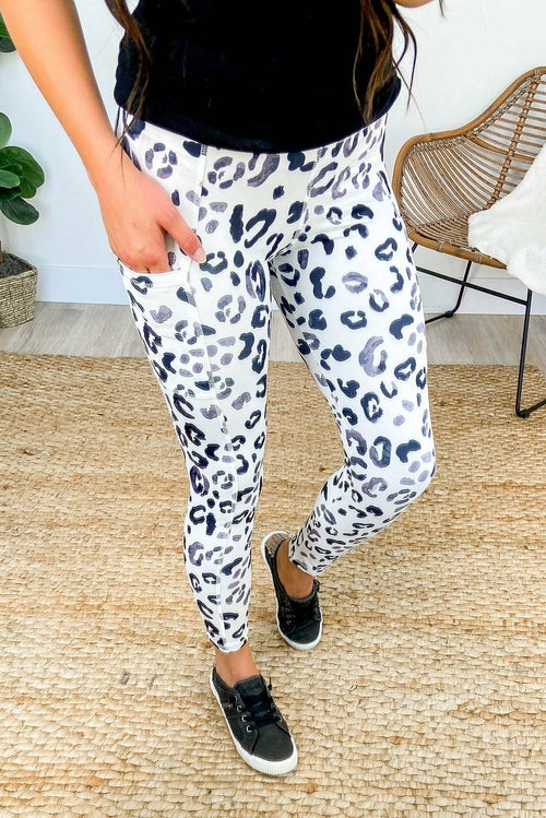 Blue Leopard Pocketed Athletic Leggings