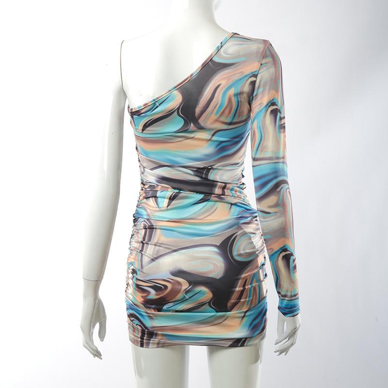 One Sleeve Print Elegant Casual Dresses
