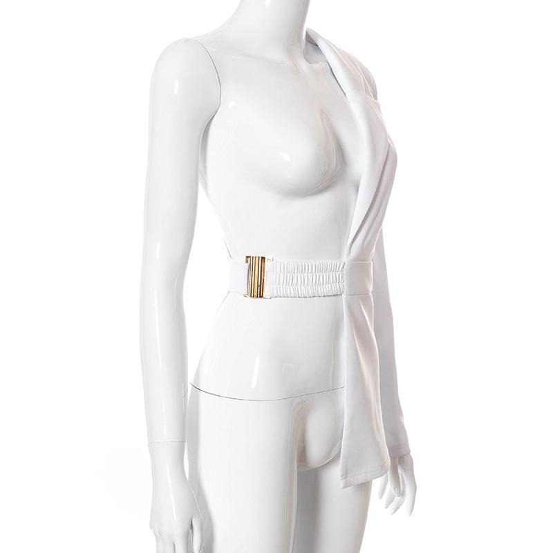 2021 summer white notched belt waist sexy women blazer