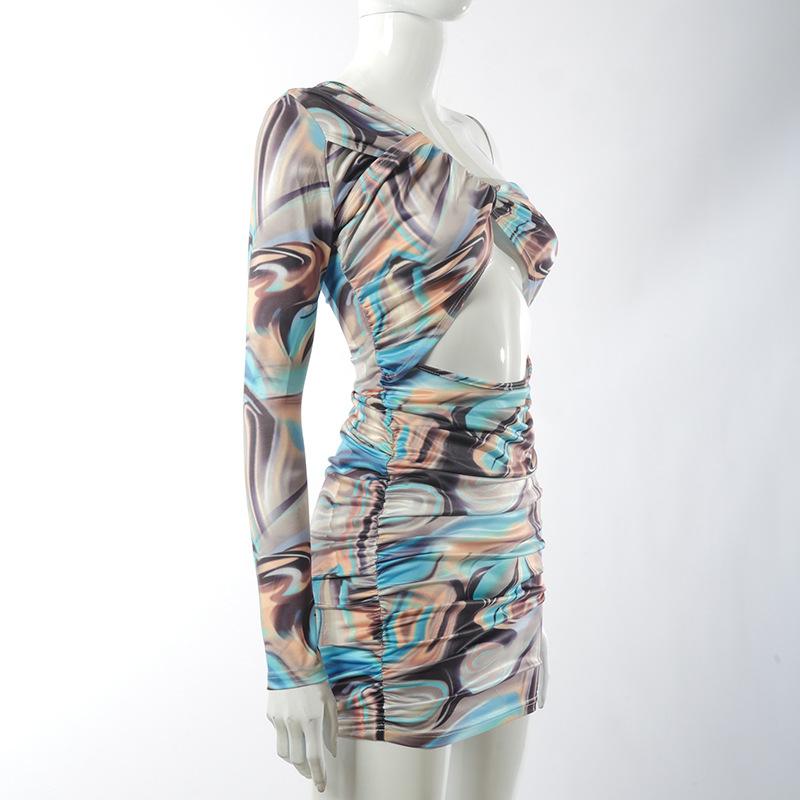 One Sleeve Print Elegant Casual Dresses