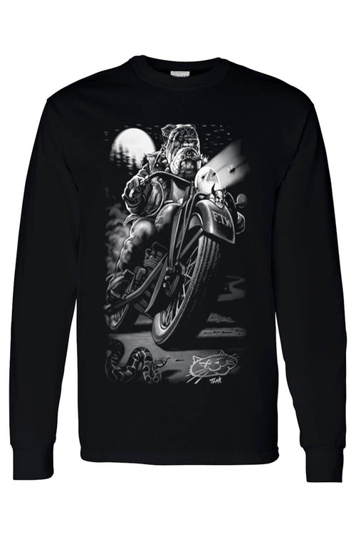 Unisex Long Sleeve Shirt Biker Bulldog Cats Suck Canines Rule