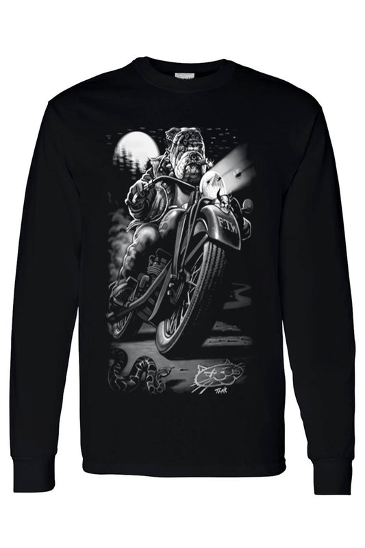 Unisex Long Sleeve Shirt Biker Bulldog Cats Suck Canines Rule